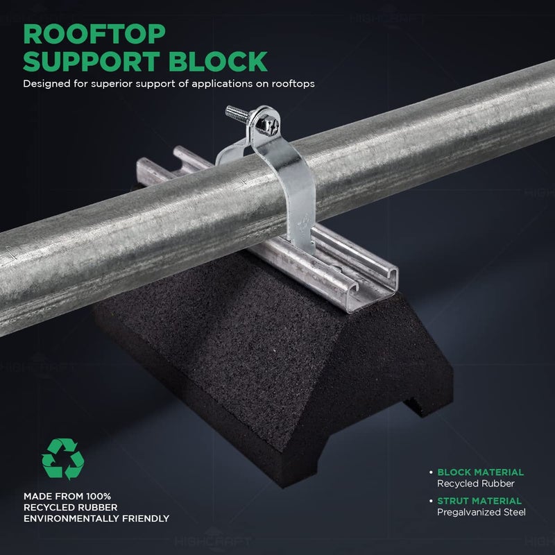 Highcraft STC-10T Rooftop Pipe Support Block with Galvanized Steel Strut- Sleeper Curb Replacement- Solid Conduit Standoff Cradle- 750 lb.capacity- 5-3/4 x 10 in., High Grade Recycled Rubber, Black - Image 5